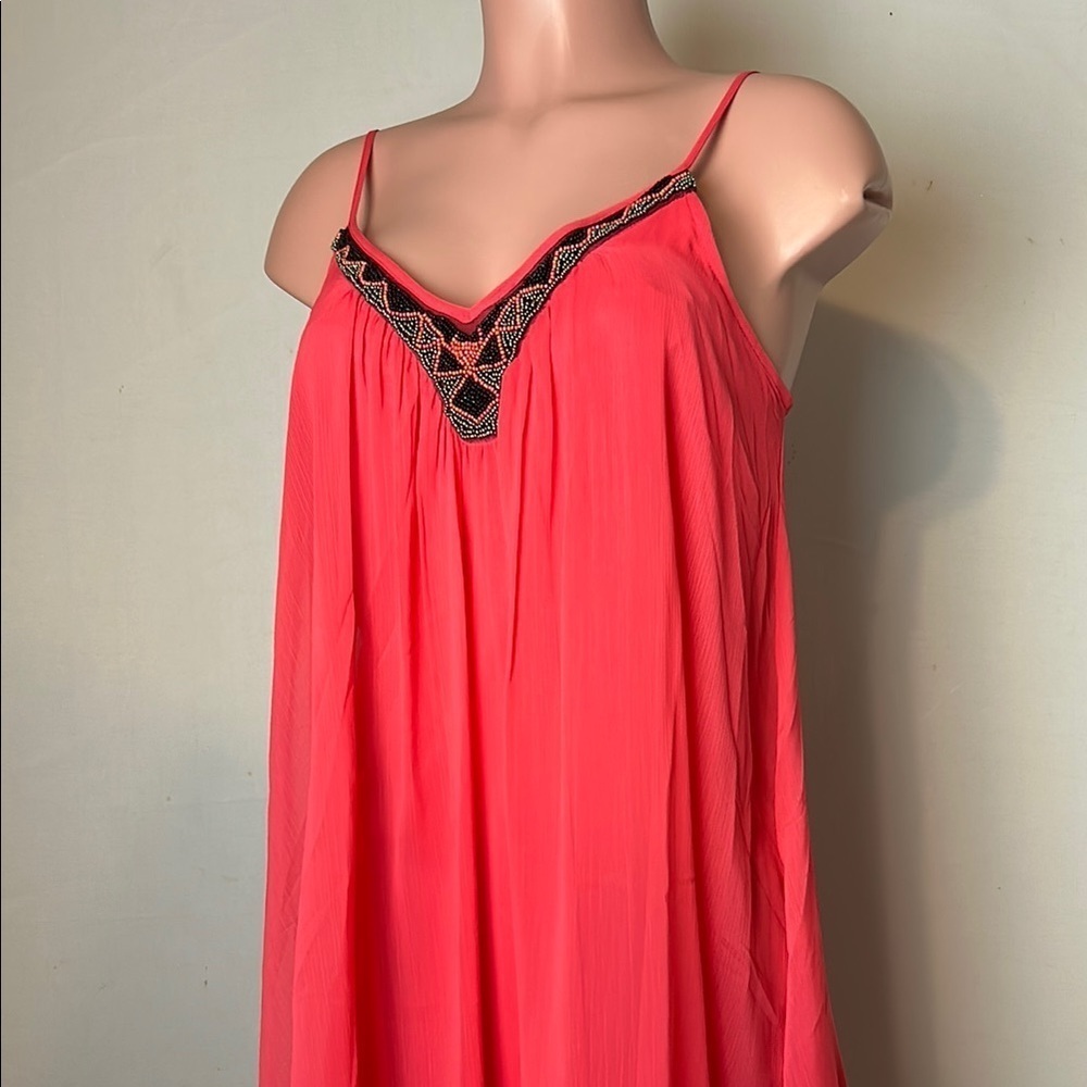 Express Women’s  Pink Swing Slip Mini Beaded Dress Gauzy Spaghetti Straps Sz M - Picture 5 of 11
